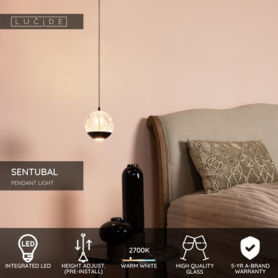 Lucide SENTUBAL - Pendant light - Ø 14 cm - LED - 1x6,3W 2700K - Black
